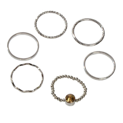 Stackable 6 pcs Rhinestone Decor Silver Finger Ring set Multiple Rings Bulk Pack - UrbanNest Co