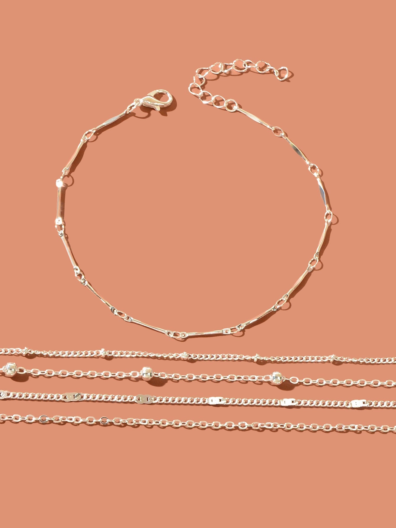 5 pcs Layered Multiple Silver Chain Stackable Anklets Beach Foot Jewellery - UrbanNest Co