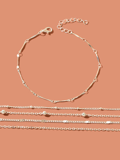 5 pcs Layered Multiple Silver Chain Stackable Anklets Beach Foot Jewellery - UrbanNest Co
