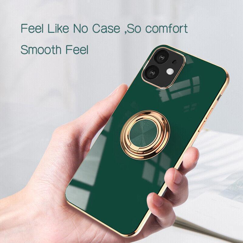 Dark Green Luxury Shockproof Silicone Ring Case Stand Cover for iPhone 14 13 12 Pro Max - UrbanNest Co