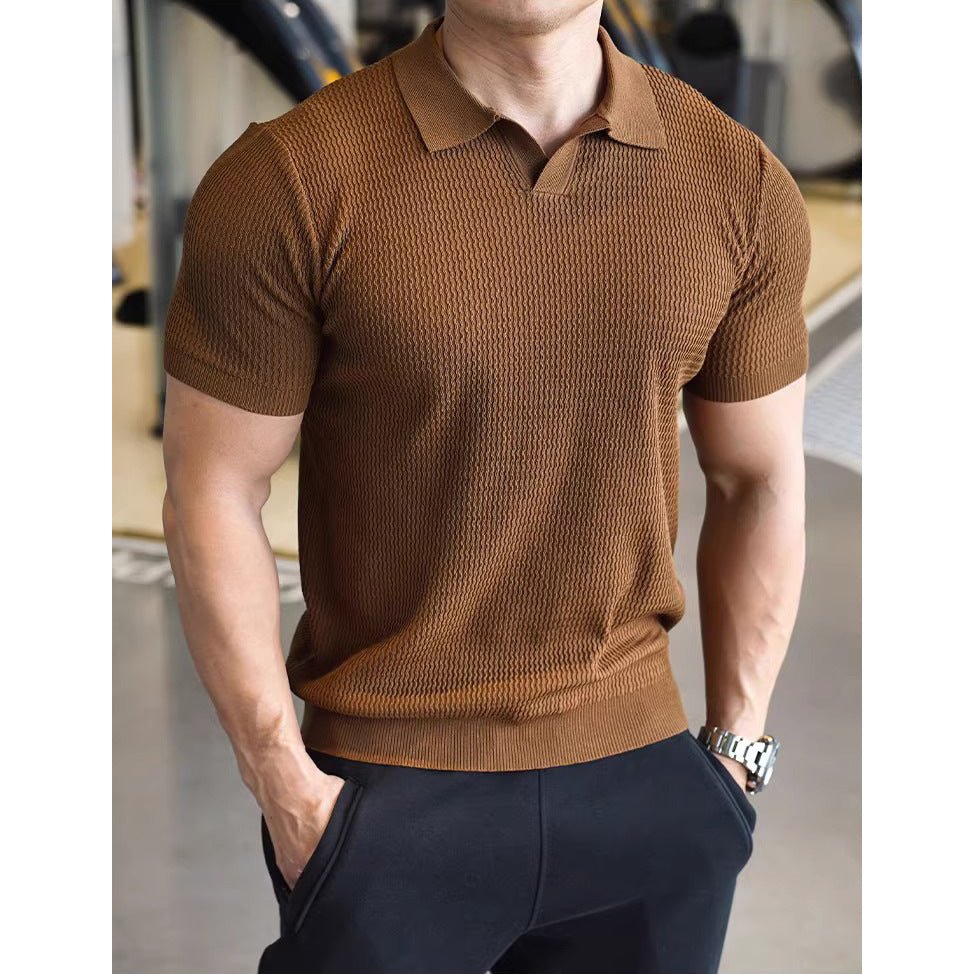 Knitted sweater, short - sleeved, men's slimming business POLO shirt, V - neck trendy T-shirt - UrbanNest Co