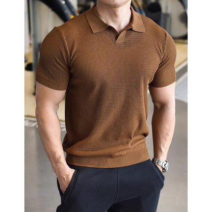 Knitted sweater, short - sleeved, men's slimming business POLO shirt, V - neck trendy T-shirt - UrbanNest Co