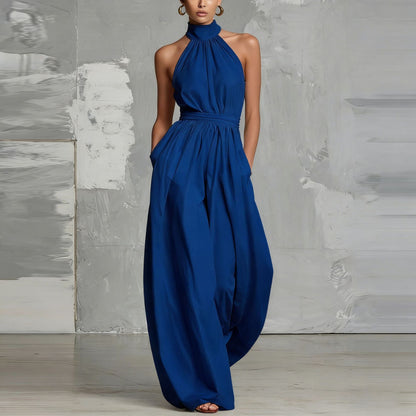 2026 Women's stylish waist - cinching lace - up pleated jumpsuit - UrbanNest Co