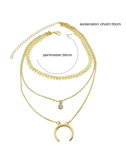 Boho Chic Jewelry Multi - layer Gold Silver Chain Rhinestone Horns Charm Necklace - UrbanNest Co