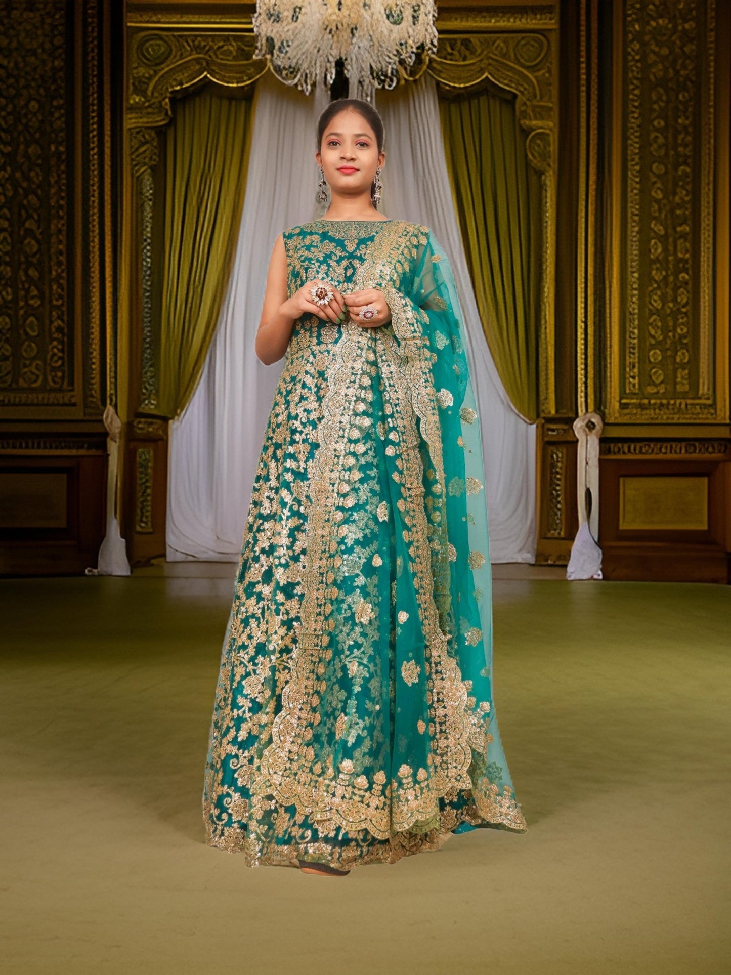 Gown with Shimmery Rubber & Beads Work by Shreekama - UrbanNest Co
