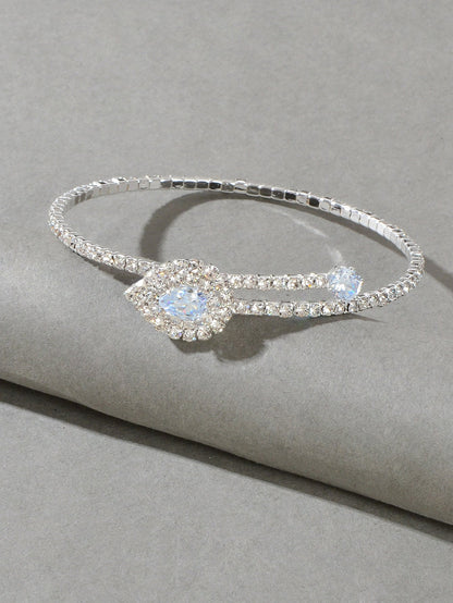 Perfect Wedding Engagement Jewellery Full Zirconia Decor Silver Bangle Bracelet - UrbanNest Co