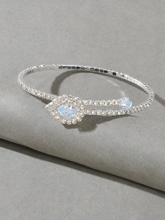 Perfect Wedding Engagement Jewellery Full Zirconia Decor Silver Bangle Bracelet - UrbanNest Co