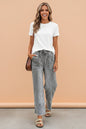 Denim Raw Hem Drawstring Wide Leg Pants - UrbanNest Co