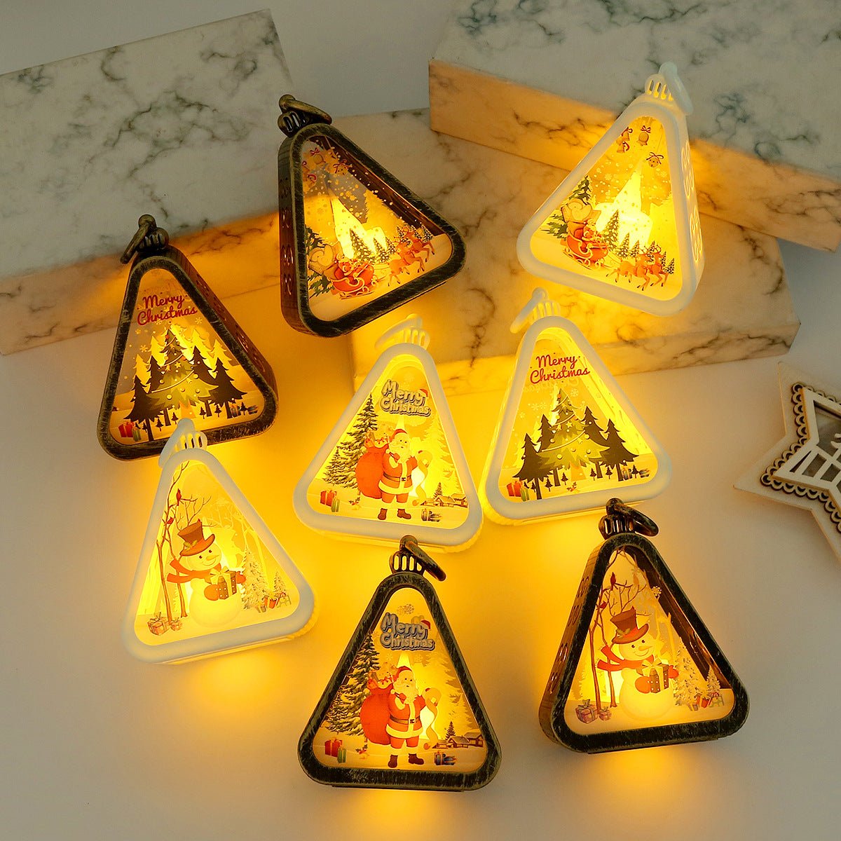 NNEDSZ White Snowman Charming Christmas Scene Mini Lanterns (Set of 3) - Battery Operated LED Lights for a Cozy Holiday Glow - UrbanNest Co