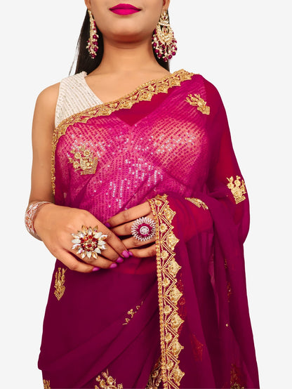 Designer Saree with Kundan & Zari Thread Work by Shreekama - UrbanNest Co