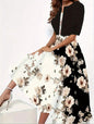 Two - piece long dress with floral and grass print, round neckline - UrbanNest Co