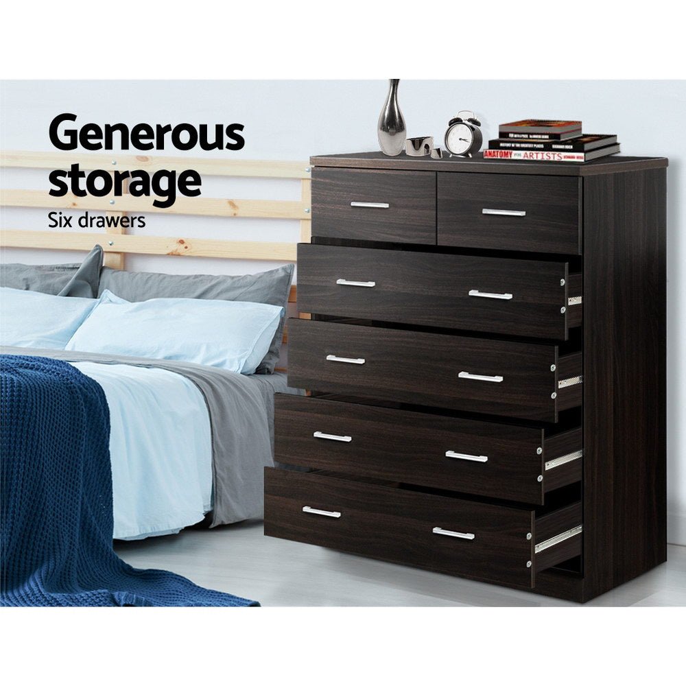 NNEDSZ Tallboy 6 Drawers Storage Cabinet - Walnut - UrbanNest Co