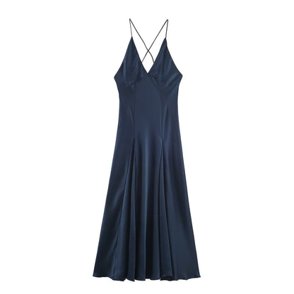 A - line silk satin texture long dress - UrbanNest Co