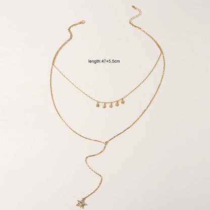 Trendy Jewellery Rhinestone Double layer Gold Chain Star Charm Y shape Necklace - UrbanNest Co
