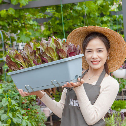 NNEAGS 49.5cm Blue Rectangular Planter Vegetable Herb Flower Outdoor Plastic Box with Holder Balcony Garden Decor Set of 3 - UrbanNest Co