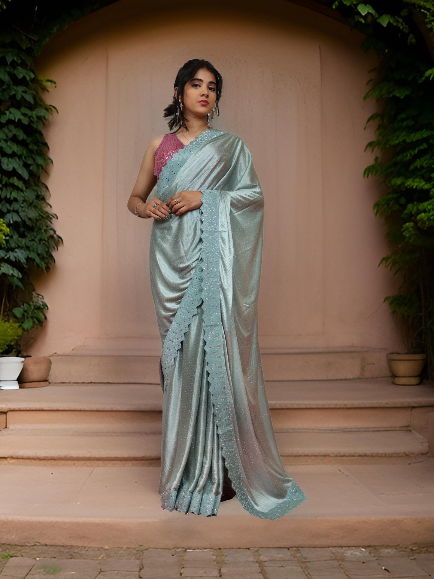 Designer Saree with Heavy Rhinestone & Glitter Work by Shreekama - UrbanNest Co