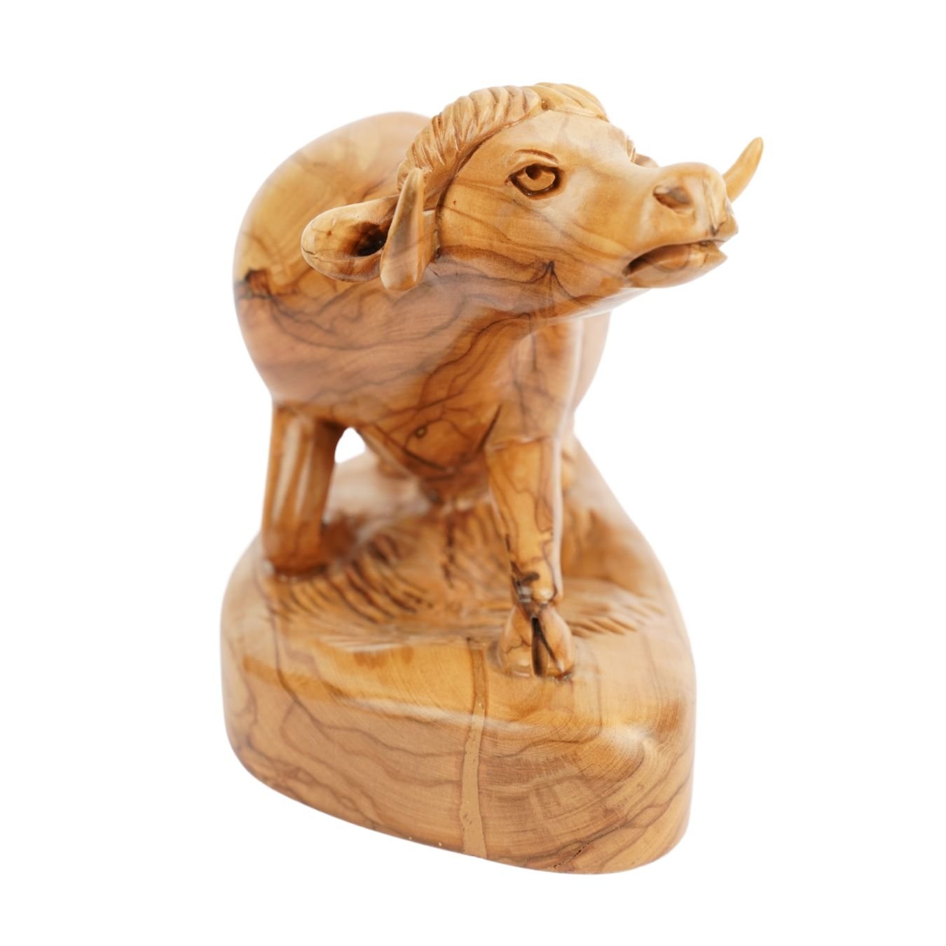 Handgeschnitzter Ochse aus Olivenholz – Exklusive Holzskulptur aus Bethlehem (18 cm) - UrbanNest Co