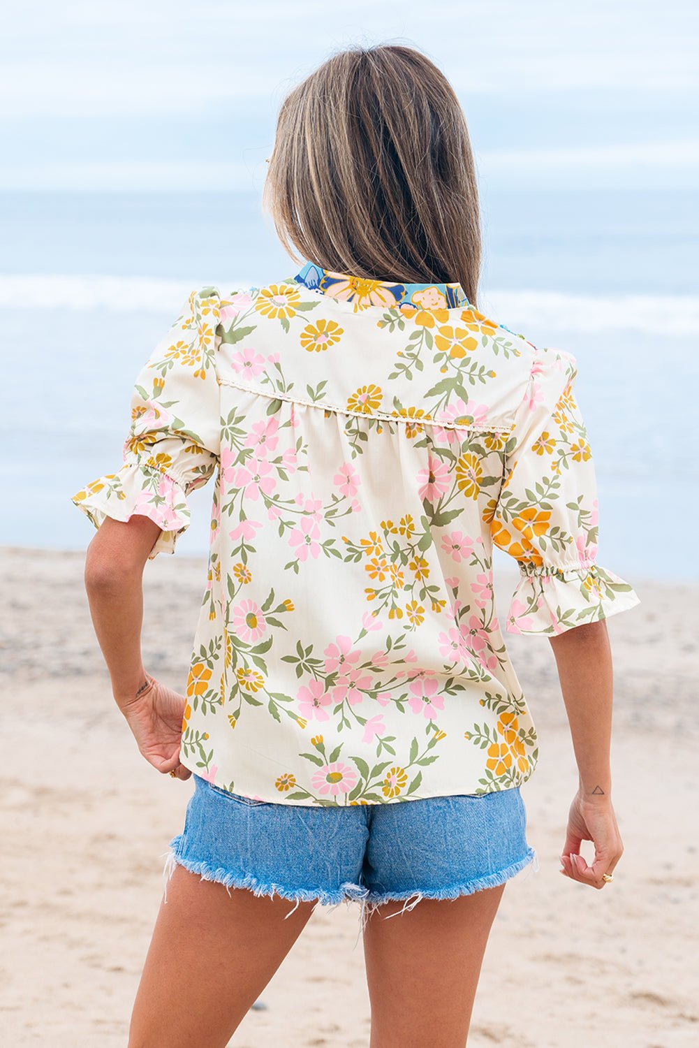 Gwen Crochet V Neck Boho Floral Blouse - UrbanNest Co