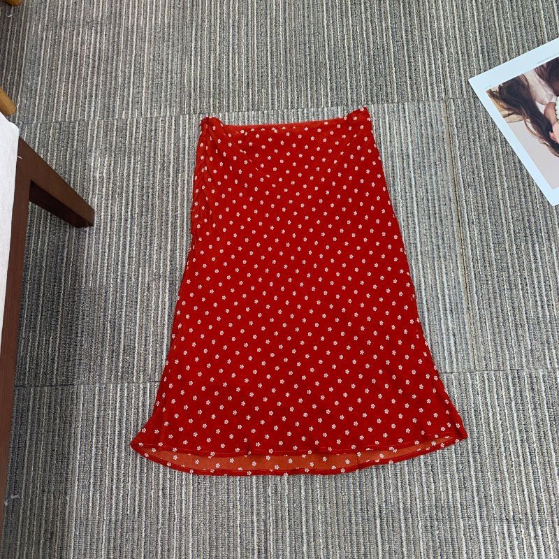 Crete Summer Silk Chiffon Floral Asymmetric Fish Tail Skirt Women Retro Polka Dot Skirt - UrbanNest Co