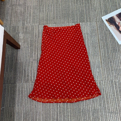 Crete Summer Silk Chiffon Floral Asymmetric Fish Tail Skirt Women Retro Polka Dot Skirt - UrbanNest Co
