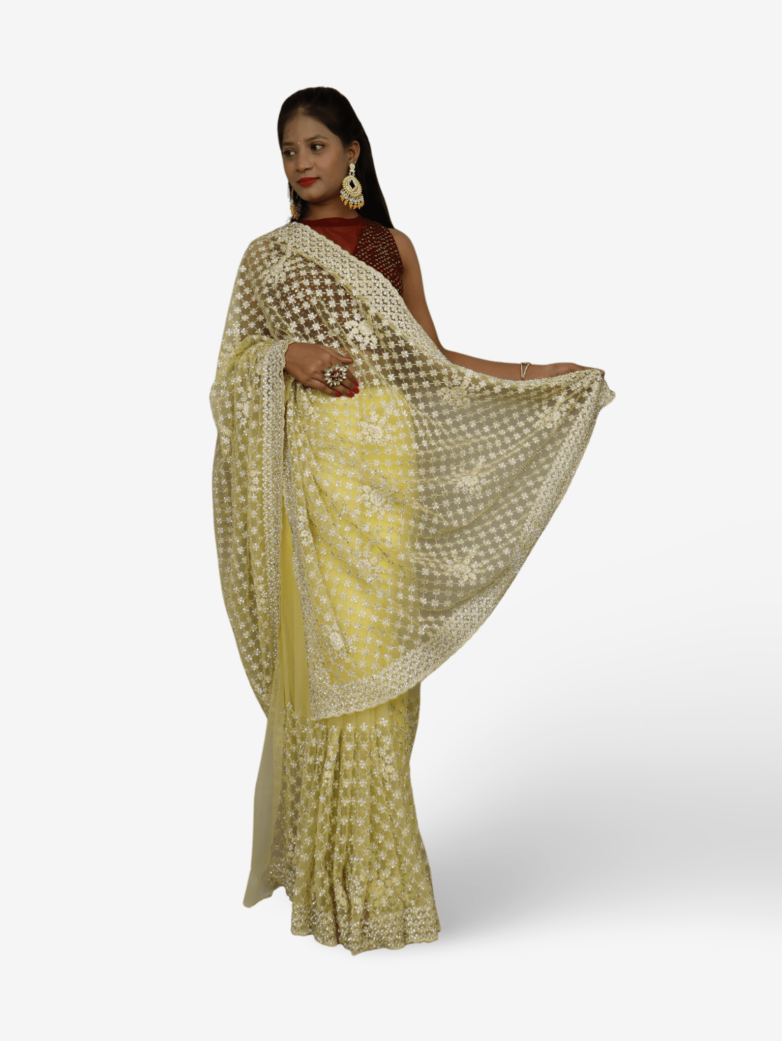 Stunning Lemon Yellow Soft Net Fabric Saree for Women by Shreekama - UrbanNest Co