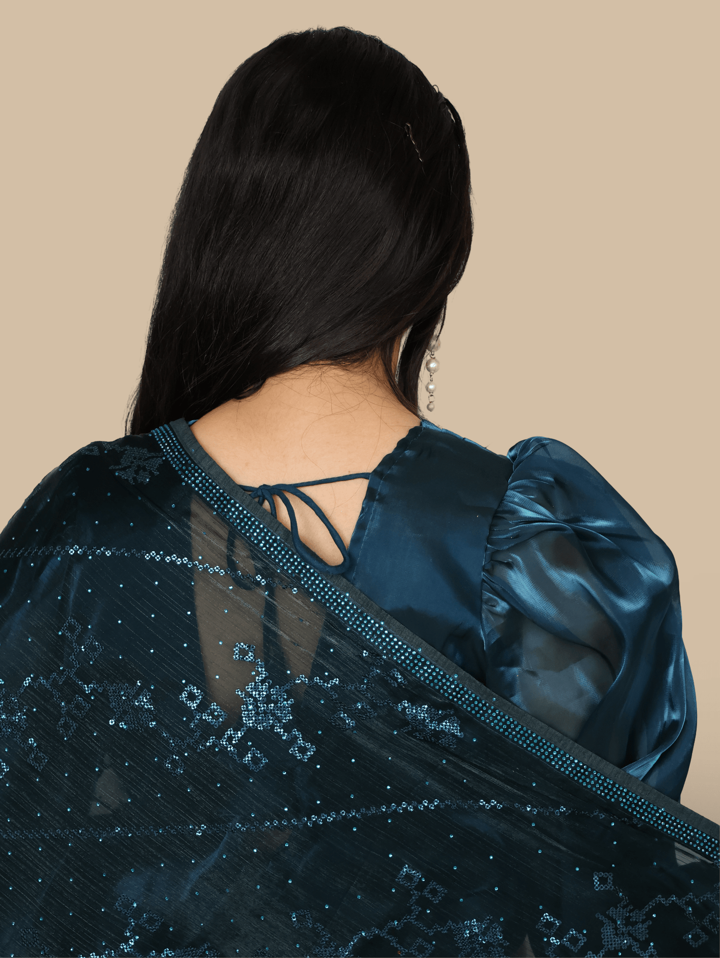 Designer Saree with Rhinestones & Sequin Work by Shreekama - UrbanNest Co