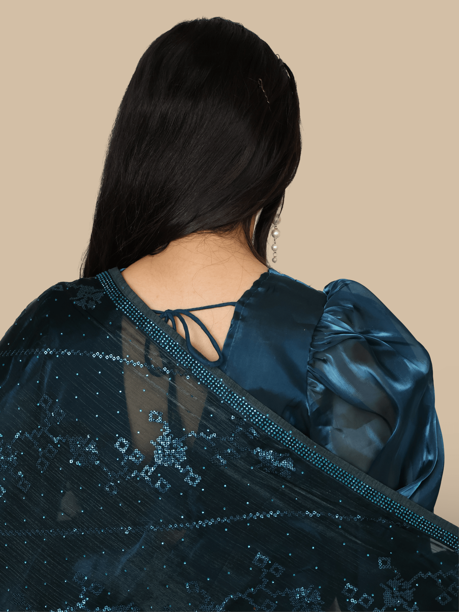 Designer Saree with Rhinestones & Sequin Work by Shreekama - UrbanNest Co