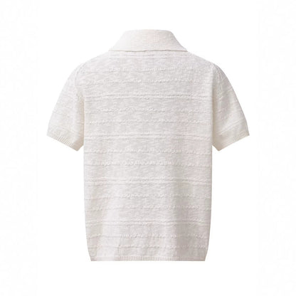 Flip collar pullover short sleeved knitted sweater - UrbanNest Co