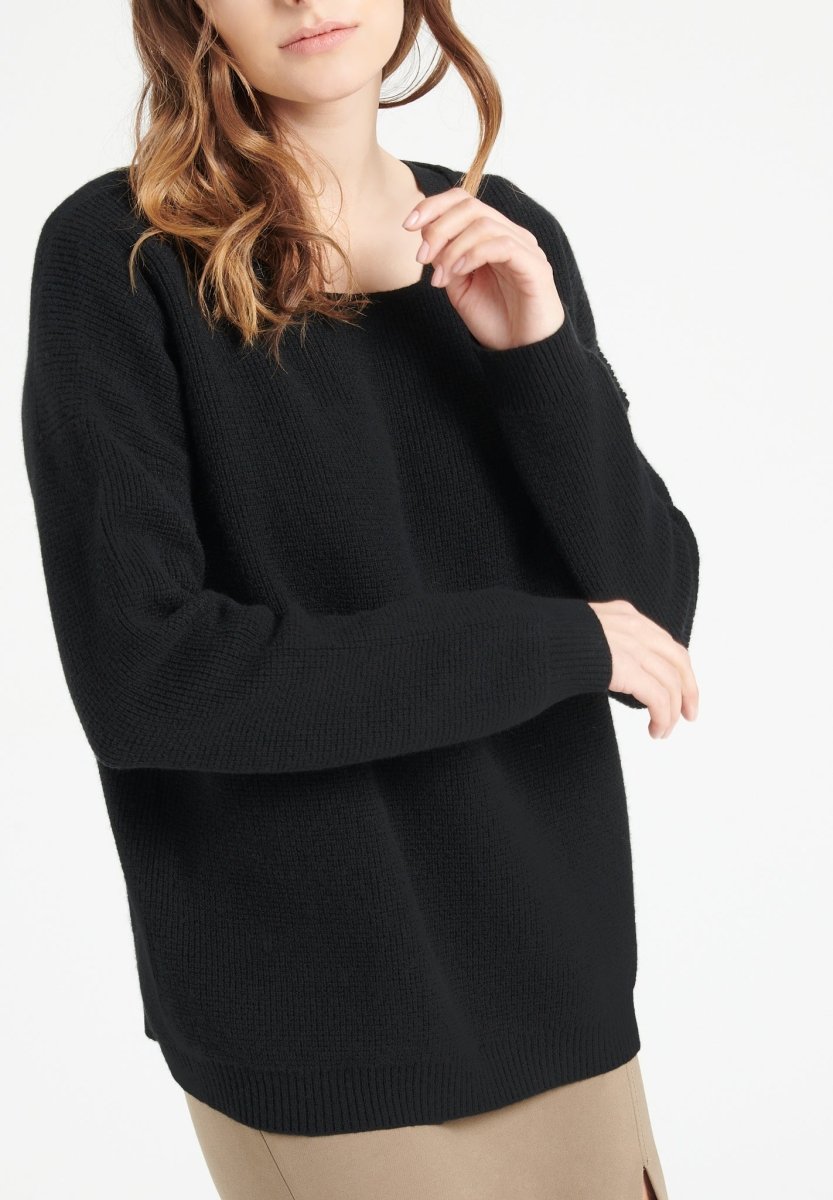 Pull col rond femme en cachemire noir - LILLY 25 - UrbanNest Co