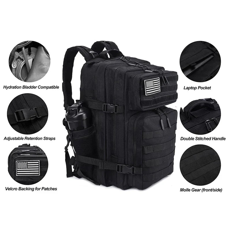 45L Tactical Backpack with Built - In Cooler Black - UrbanNest Co
