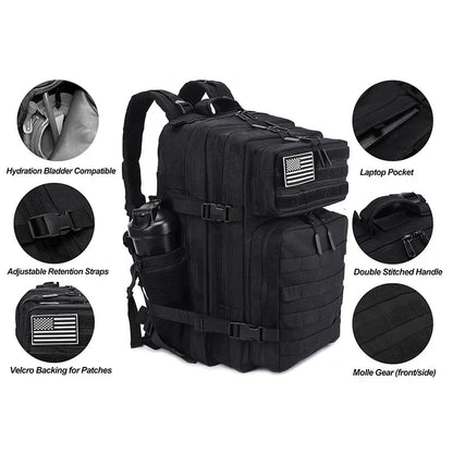 45L Tactical Backpack with Built - In Cooler Black - UrbanNest Co