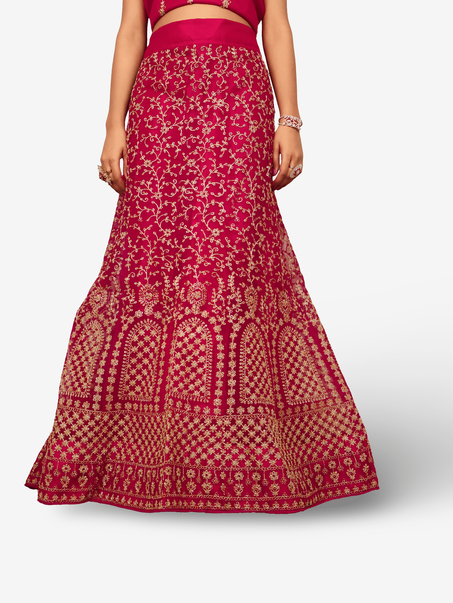 Semi - Stitched Lehenga with Soft Net Fabric & Zari Thread Work by Shreekama - UrbanNest Co