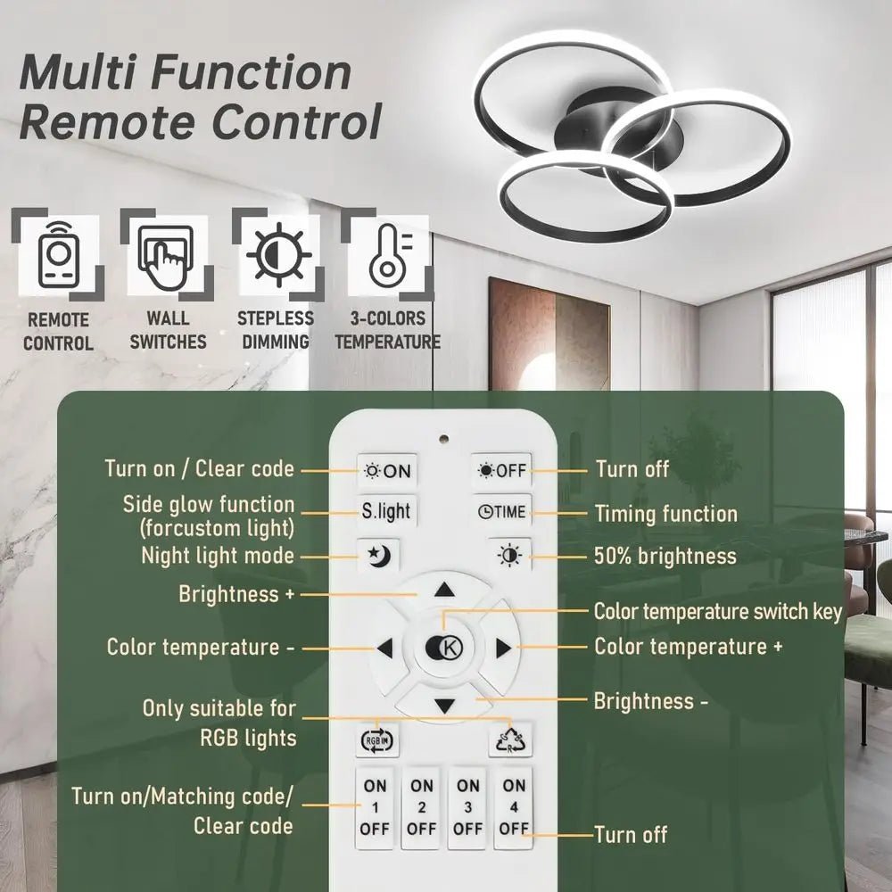 Dimmable LED Ceiling Light Fixtures with Remote Control, Suitable for Bedroom, Living Room, Dining Room, Kitchen (3000K - 6500K) - UrbanNest Co
