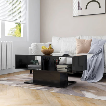 NNEVL Coffee Table High Gloss Black 103.5x50x44.5 cm Chipboard - UrbanNest Co
