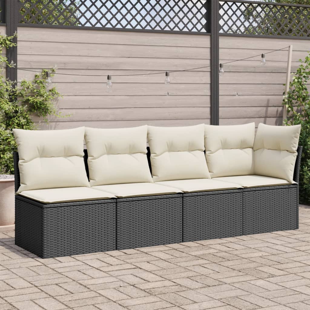 NNEVL Garden Sofa with Cushions 4 - Seater Black Poly Rattan - UrbanNest Co