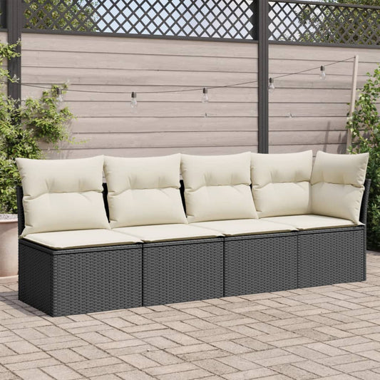 NNEVL Garden Sofa with Cushions 4 - Seater Black Poly Rattan - UrbanNest Co