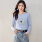 Cute round neck loose pullover long sleeve T-shirt spring lazy style youthfulness print design top for women - UrbanNest Co