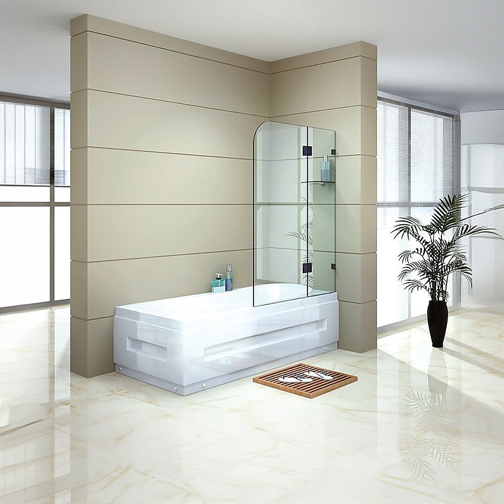 NNEDSZ 120cm Frameless Glass Bath Screen with Stainless Steel Brackets - Black - UrbanNest Co