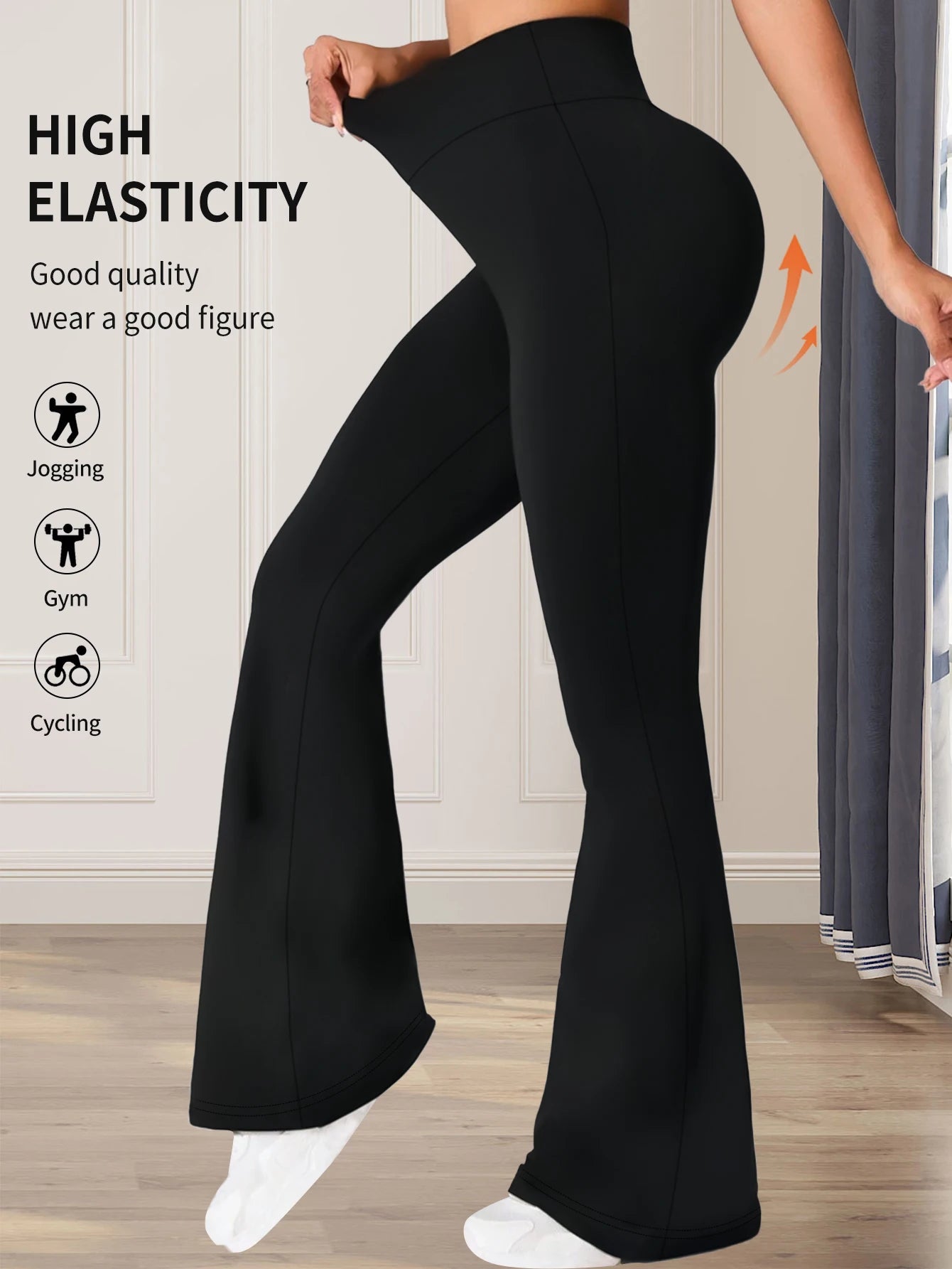 Women's spring and summer high waisted tight fitting flared pants, slim leg long black pants, thin wide leg pants for slim women - UrbanNest Co
