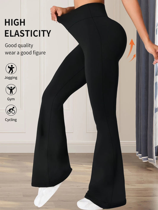 Women's spring and summer high waisted tight fitting flared pants, slim leg long black pants, thin wide leg pants for slim women - UrbanNest Co