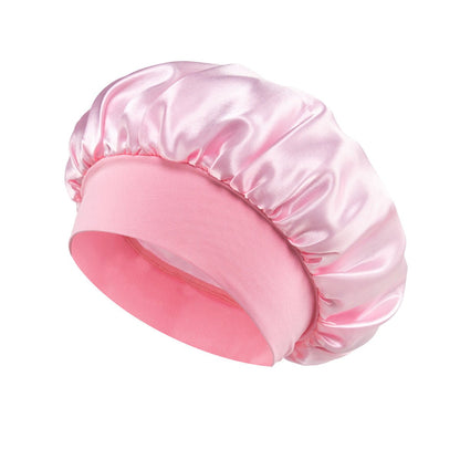 Solid Color Bath Cap Adult Fashion Satin Wide Brim Sleep Cap for Women Chemotherapy Hair Care - UrbanNest Co