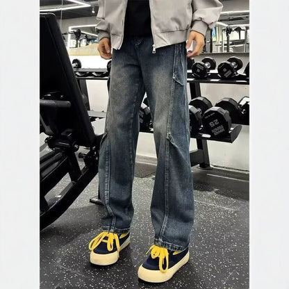 Street Style Asymmetrical Cut Denim Pants for Men - UrbanNest Co