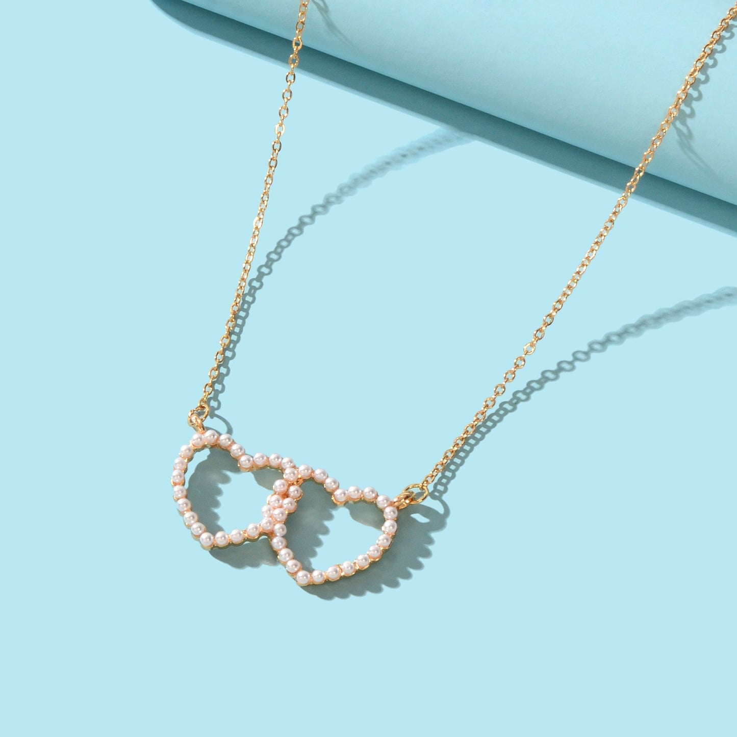 Elegant Gift Anniversary Jewellery Gold Chain Pearl Double Heart Charm Necklace - UrbanNest Co