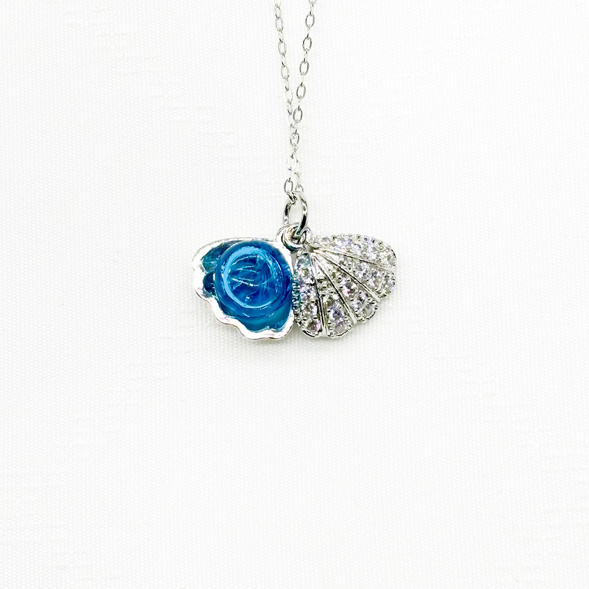 Diamond Shell Aroma Necklace - Aqua | Energy & Healing | Diffuse on the go | Sterling Silver Chain - UrbanNest Co