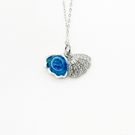 Diamond Shell Aroma Necklace - Aqua | Energy & Healing | Diffuse on the go | Sterling Silver Chain - UrbanNest Co