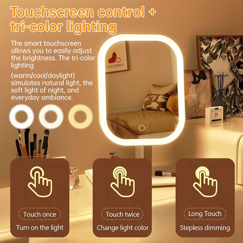 Large Square Rotating LED Makeup Mirror with Adjustable Lighting, 1~2PCS, Vanity Mirror for Girls Dormitory & Home Use - UrbanNest Co