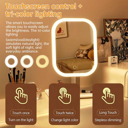 Large Square Rotating LED Makeup Mirror with Adjustable Lighting, 1~2PCS, Vanity Mirror for Girls Dormitory & Home Use - UrbanNest Co
