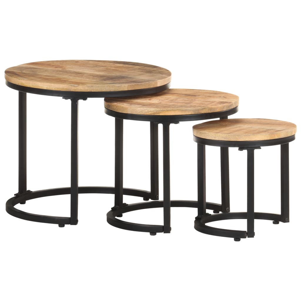 NNEVL Side Tables 3 pcs Rough Mango Wood - UrbanNest Co