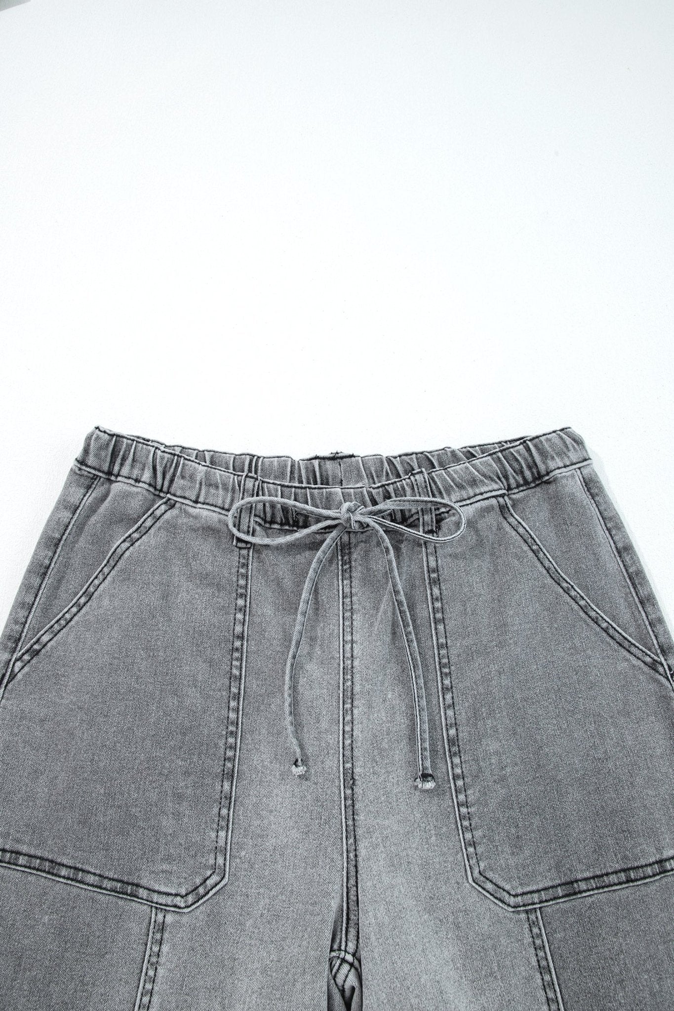 Denim Raw Hem Drawstring Wide Leg Pants - UrbanNest Co