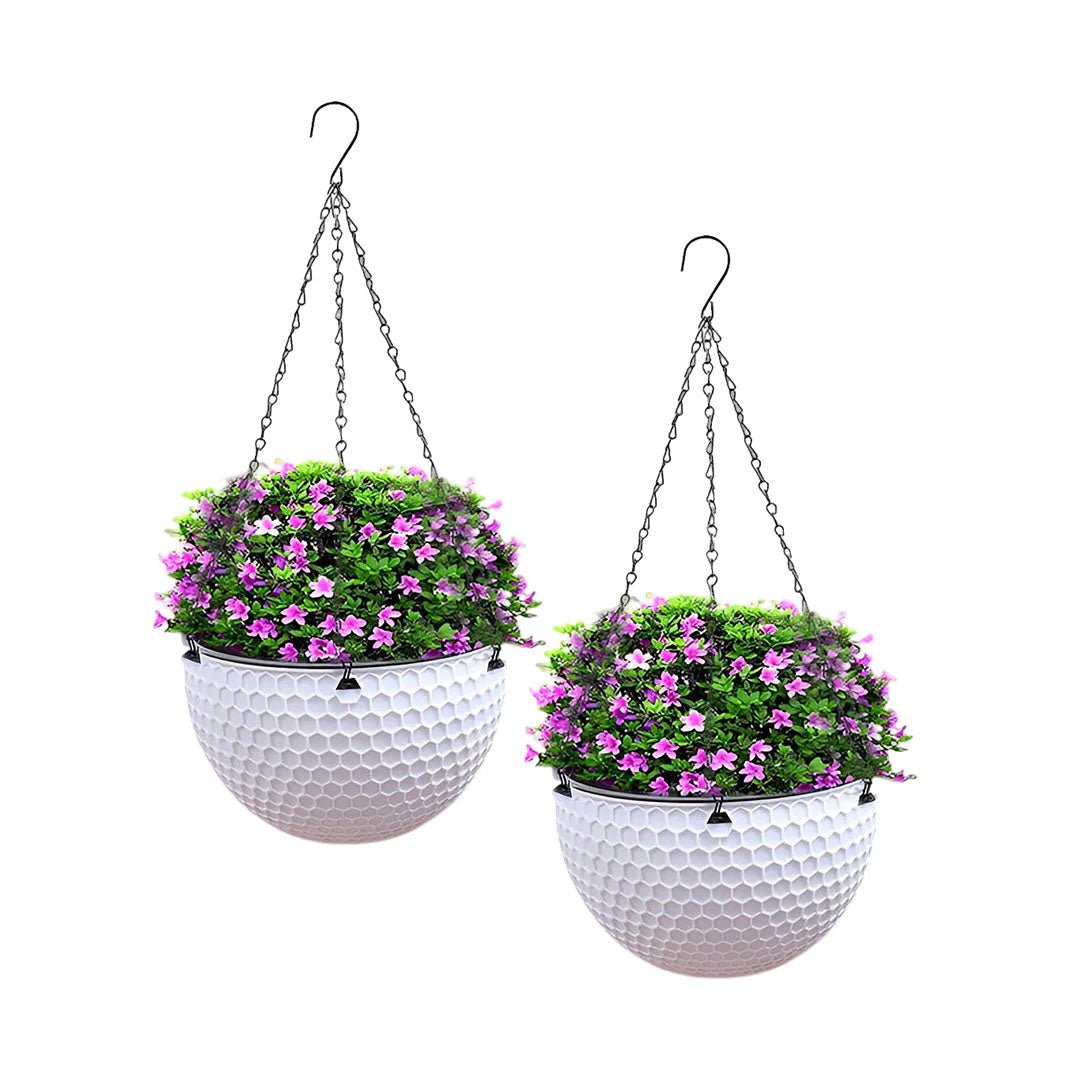 SOGA 2X White Large Hanging Resin Flower Pot Self Watering Basket Planter - UrbanNest Co